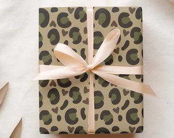 Camo Leopard Design Wrapping Paper, Camouflage Animal Print Gift Wrap, Quality Girly Gift Sheets for Camo Baby Shower or Birthday Party