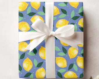 Lemon Gift Wrap, Citrus Wrapping Paper, Illustrated Wrap, Housewarming Gift