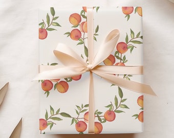 Watercolor Peach Wrapping Paper, Illustrated Peaches Gift Wrap, Quality Gift Sheets for Any Occasion