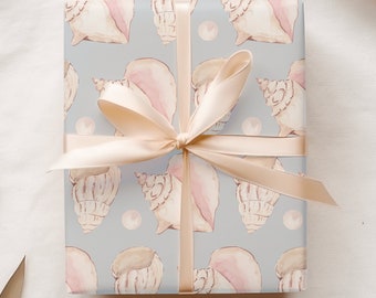 Seashells Wrapping Paper, Illustrated Shells Gift Wrap, Coastal Gift Sheets, Gift Ideas for Beach Lover, Seaside Wedding Present