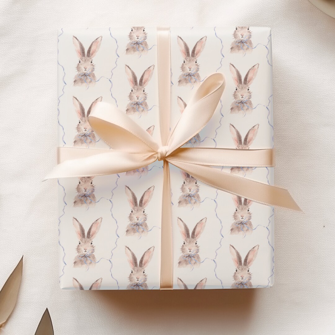 Easter Bunny Wrapping Paper, Watercolor Rabbit Gift Wrap, Illustrated ...