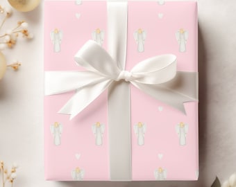 Christmas Angel Gift Wrap, Christmas Wrapping Paper, Pink Holiday Wrapping Paper