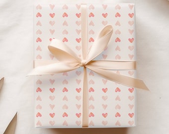 Bohemian Heart Gift Wrap, Neutral Colors Wrapping Paper, Boho Wrapping