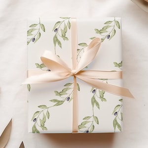 Watercolor Olive Branch Gift Wrap, Illustrated Greenery Wrapping Paper, Minimalist Packaging, Quality All Occasion Matte Gift Sheet Set