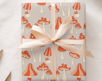 Mushroom Wrapping, Retro Mushrooms Gift Wrap, High Quality Rolled Sheets