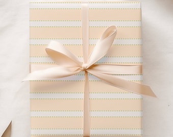 Peach Stripe Wrapping Paper, Peach and Green Gift Wrap, Quality Gift Sheets for Baby and Child