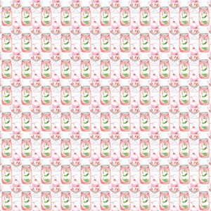 Wrapping paper is shown on a wrapped present. The gift wrap has a white background with rows of pink watercolor pickle jars with pink bows and watercolor clear glass ice cream bowls with pink ice cream with a cherry on top and sliced strawberries.