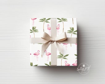 Tropical Palm Tree Wrapping Paper Flamingo Gift Wrap Beach Lover Gift Birthday Party Luau