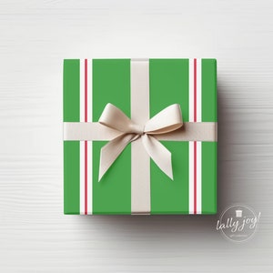 Preppy Wrapping Paper, Christmas Gift Wrap, Green and Red Striped Paper image 1