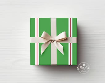 Preppy Wrapping Paper, Christmas Gift Wrap, Green and Red Striped Paper