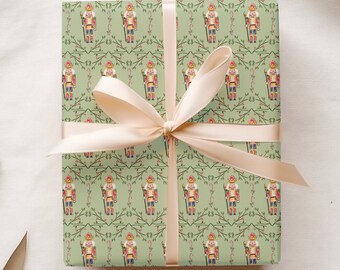 Illustrated Nutcracker Gift Wrap, Festive Holiday Wrapping Paper, Quality Matte Gift Sheets for Christmas Presents, Unisex Luxury Wrapping