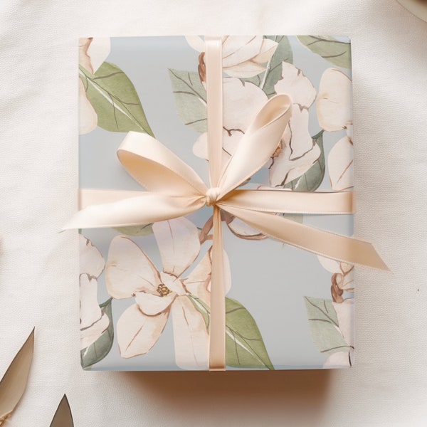 Southern Magnolia Wrapping Paper, Spring Blooms Gift Wrap, Pretty Botanical Gift Sheets, Gift for Bridal or Baby Shower