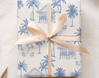 Tropical Beach Sketch Wrapping Paper, Palm Tree Gift Wrap, Quality Gift Sheets, Gift For Beach Wedding Bridal Party