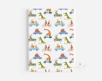 Illustrated Animals on Wheels Hardback Notebook, Keepsake Parenting Journal