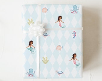 Mermaid and Sea Friends Wrapping Paper, Kid's Gift Wrap, Under-the-Sea Themed Birthday Party