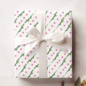 Alligator Wrapping Paper, Crocodile Gift Wrap, Green and Pink Preppy Wrapping
