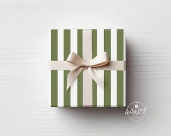 Dark Green Large Striped Gift Wrap, Wide Stripes Wrapping Paper, Green and White Paper, Modern Wrapping