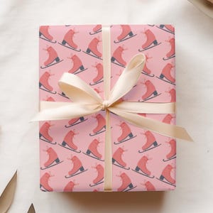 Pink Ice Skate Wrapping Paper, Illustrated Winter Gift Wrap for Skaters, Holiday Packaging, Birthday Parties, & Figure Skating Fans