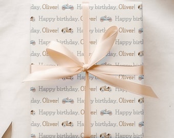 Personalized Toddler Boy Birthday Wrapping Paper, Custom Race Car Gift Wrap, Quality Gift Sheets for Children, First Second Birthday Present