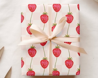 Modern Strawberry Wrapping Paper, Fun Illustrated Fruit Gift Wrap, Quality Matte Gift Sheets, Cute Packaging Ideas, Summer Party Presents