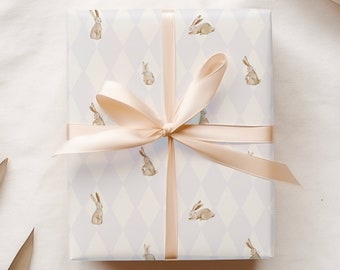 Classic Bunny Rabbit Gift Wrap, Baby Shower Wrapping Paper, Cute Easter Present