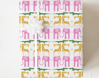 Safari Animal Wrapping Paper, Jungle Animals Gift Wrap, Zoo Themed Birthday Party for Kids