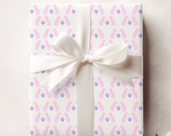 Seahorse Wrapping, Under the Sea Gift Wrap, Seashell Wrapping, Baby Girl Wrapping Paper