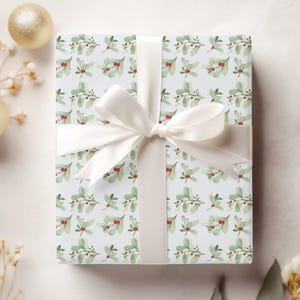 Christmas Berries Wrapping Paper, Holiday Foliage Gift Wrap, Christmas Wrapping