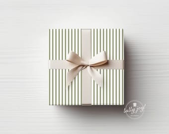 Green Striped Gift Wrap, Thin Stripes Wrapping Paper, Holiday Gift Wrap, All Occasion Wrapping