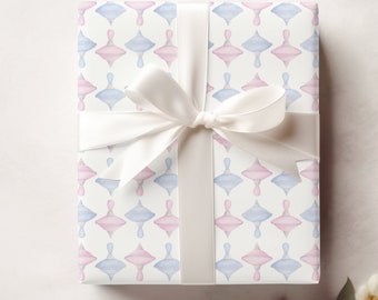 Gender Reveal Wrapping Paper, Boy or Girl Gift Wrap, Pink and Blue Spinning Toy Top, Gift for Baby Shower