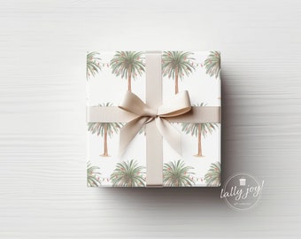 Christmas Lights Wrapping Paper, Beach Holiday Wrap, Palm Tree Wrapping, Tropical Christmas