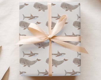 Shark Wrapping, Whale Gift Wrap, Cute Illustrated Wrapping Paper for Kids