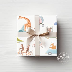 Animals on Wheels Gift Wrap, Illustrated Wrapping Paper, Cute Transportation Themed Paper