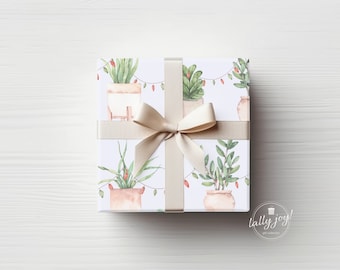 House Plants with Christmas Lights Wrapping Paper, Holiday Gift Wrap, Plant Lady Christmas