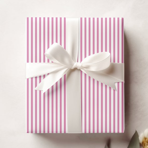 Pink Striped Gift Wrap, Oxford Stripe Wrapping Paper, Preppy Gift Wrap