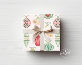 Christmas Ornaments Gift Wrap, Holiday Wrapping Paper, Ornament Wrapping