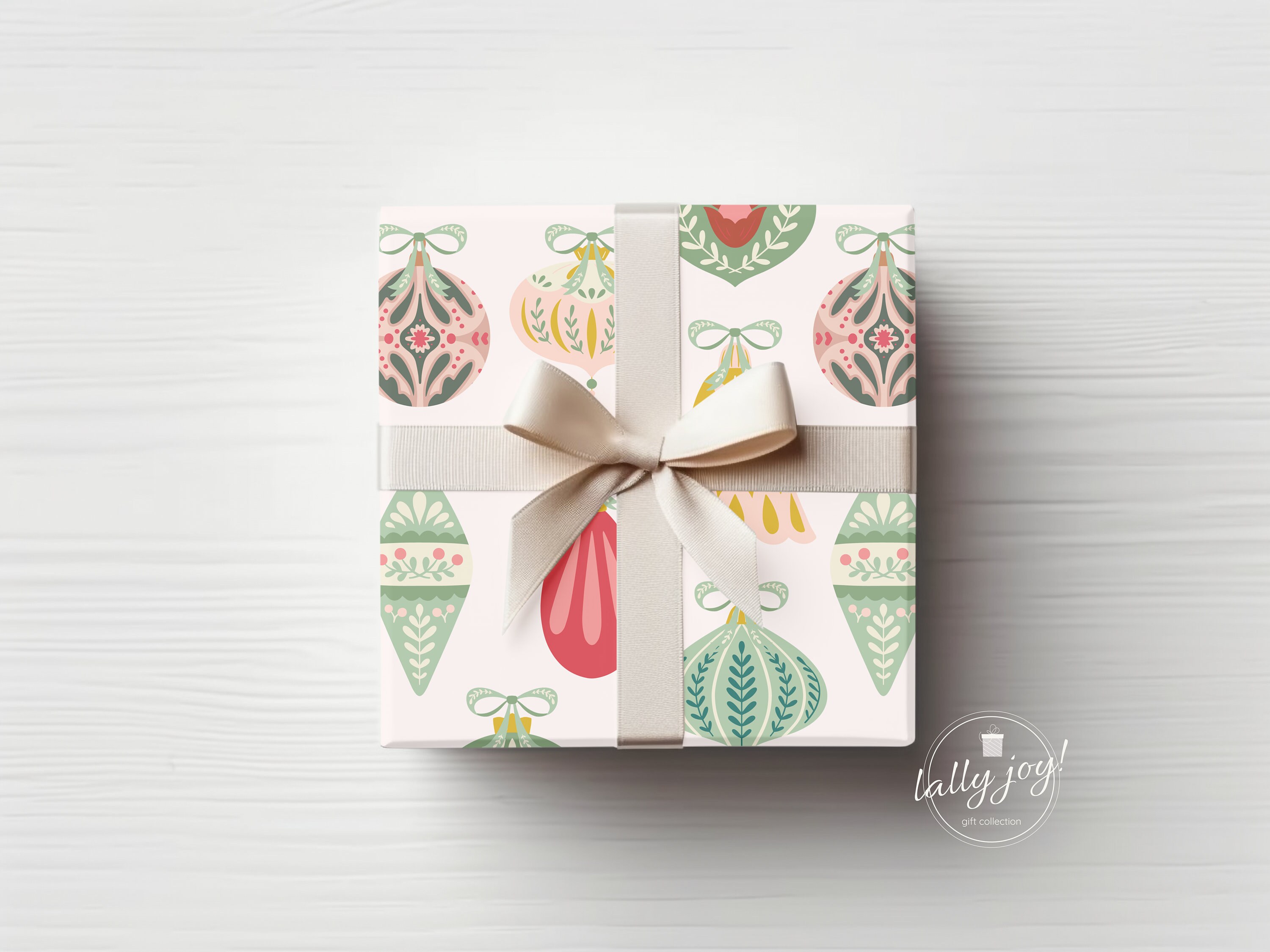 Christmas Ornaments Gift Wrap, Holiday Wrapping Paper, Ornament Wrapping