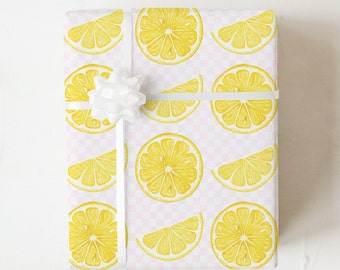Watercolor Lemon Slices Wrapping Paper, Summer Fruit Gift Wrap, Cute Citrus Gift Sheets