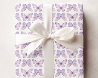 Purple Butterfly Wrapping, Butterflies Gift Wrap, Girl's Wrapping Paper