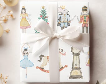 Illustrated Holiday Nutcracker Gift Wrap, Cute Christmas Wrapping Paper for Kids