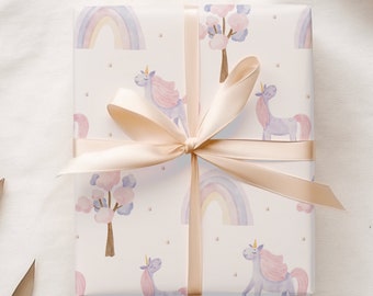 Pastel Unicorn and Rainbows Wrapping Paper, Watercolor Princess Gift Wrap, Illustrated Gift Sheets, Magical Gift Ideas for Birthday Party