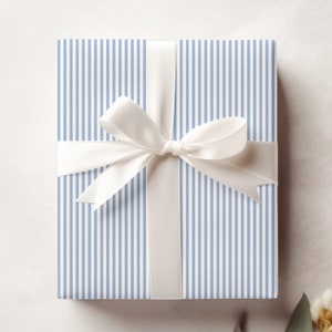 Blue and White Pinstripe Gift Wrap, Oxford Stripe Wrapping Paper, Preppy Wrapping
