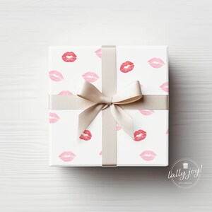 Lips Wrapping Paper, Valentine&#39;s Day Gift Wrap, Red and Pink Lipstick, Girly Gift Wrap