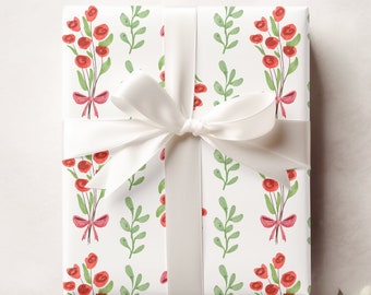 Roses Gift Wrap, Floral Wrapping, Valentine Wrapping Paper, Illustrated Wrapping