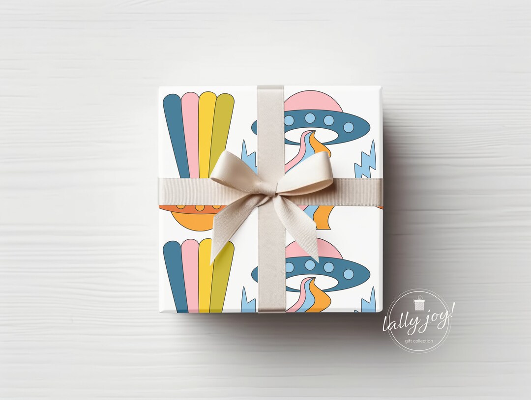 Retro Flying Saucer Gift Wrap Space Wrapping Paper Galaxy Etsy