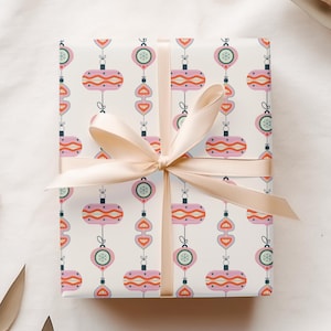 Pink Retro Atomic Ornament Gift Wrap, Vintage Mid-Century Modern Holiday Wrapping Paper for Unique Christmas & Retro-Themed Celebrations