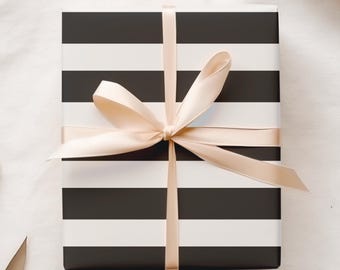 Elegant Black and White Striped Gift Wrap, Premium Horizontal Design for All Occasions, Matte Gift Sheet Set, Perfect for Stylish Wrapping