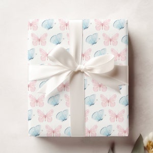 Watercolor Butterflies Gift Wrap, Illustrated Wrapping Paper, Cute Kids Birthday Party Gift Sheets, Baby Shower Present
