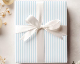Light Blue Striped Wrapping Paper, Blue Pinstripe Gift Wrap, All Occasion Matte Gift Sheet Set {Holiday, Bridal, Birthday, Baby Shower}