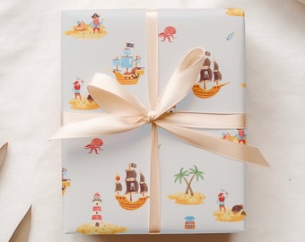 Illustrated Pirate Wrapping Paper for Kids, Children's Gift Wrap, Pirate Treasure Hunt, Fun Gift Ideas for Young Child